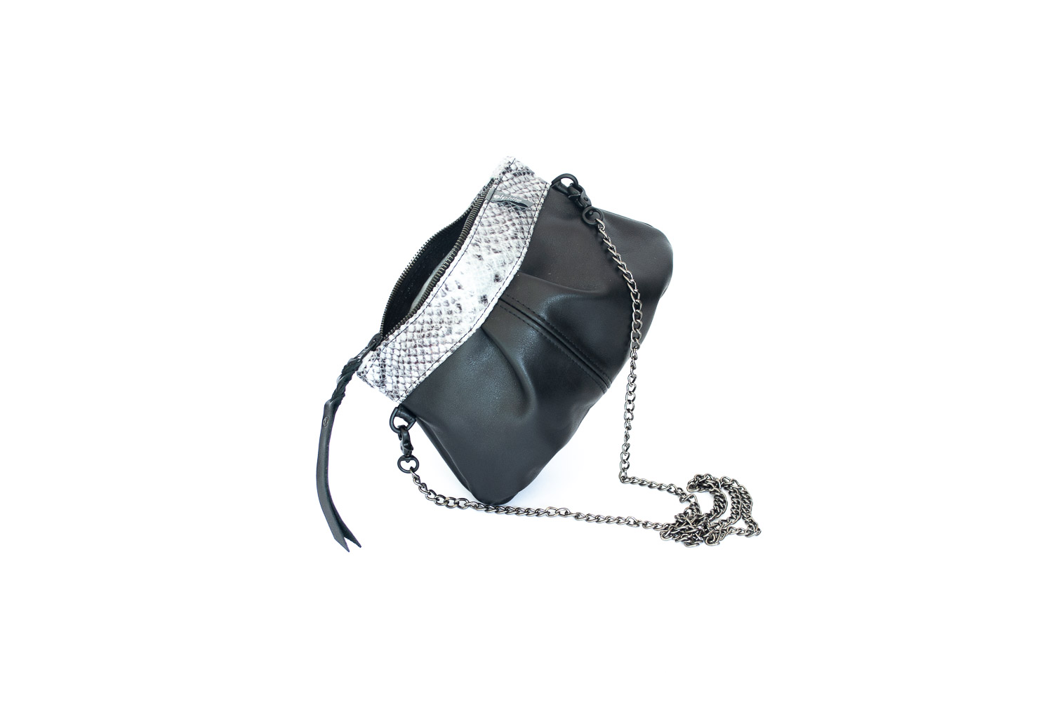 black-chained-bag image of combo python and black leather pleated bag