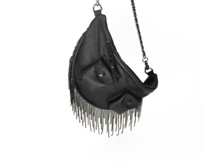 image of black leather bag with strass