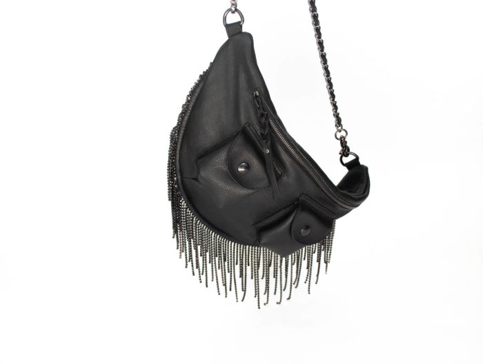 image of black leather bag with strass