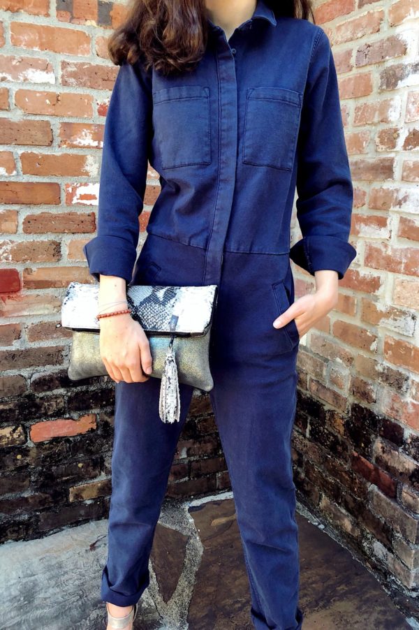 Foldover bag in python leather