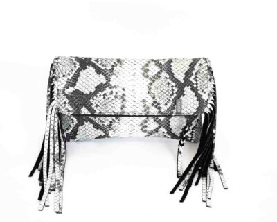 Picture of the front of the large python clutch in python print leather.